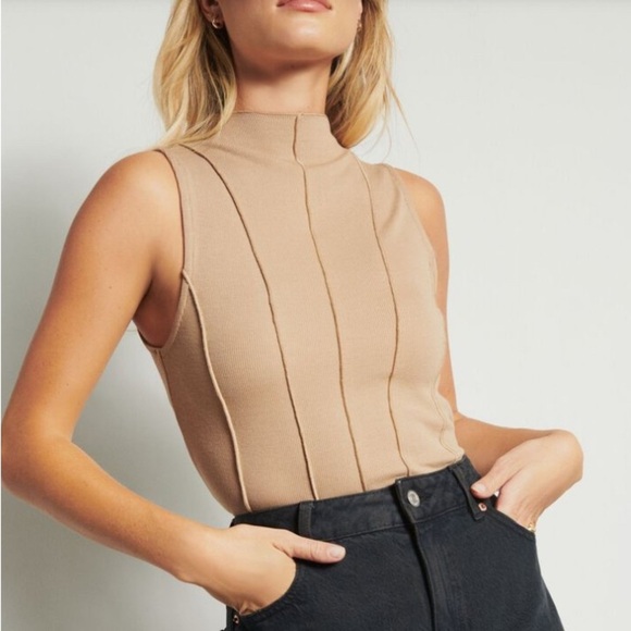 Dynamite Beige Funnel Neck Tank Top - Picture 1 of 8